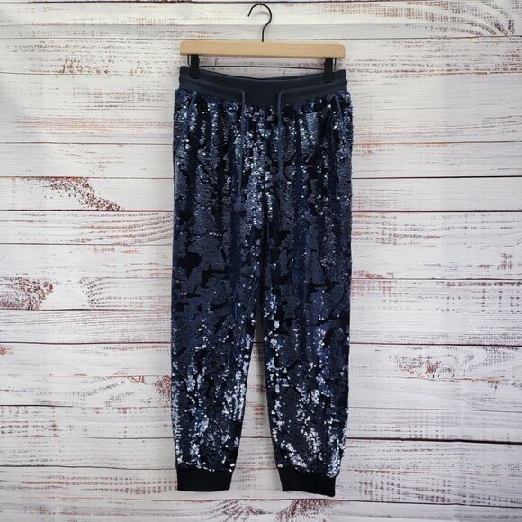 Anthropologie ett:twa Women's Size XS Velvet Sequin Jogger Pants Navy Blue - Picture 1 of 13